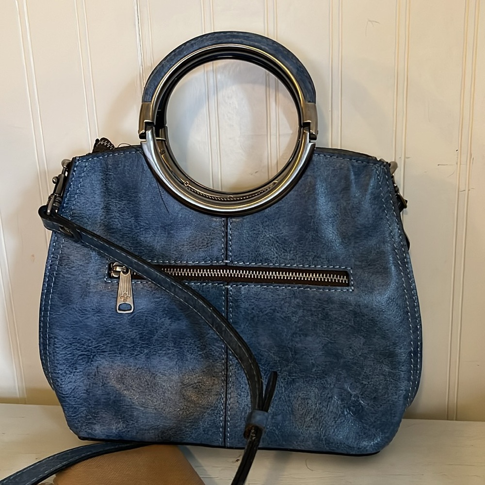 NWT Patricia Nash blue leather cut out tooling satchel shoulder bag - Picture 5 of 9